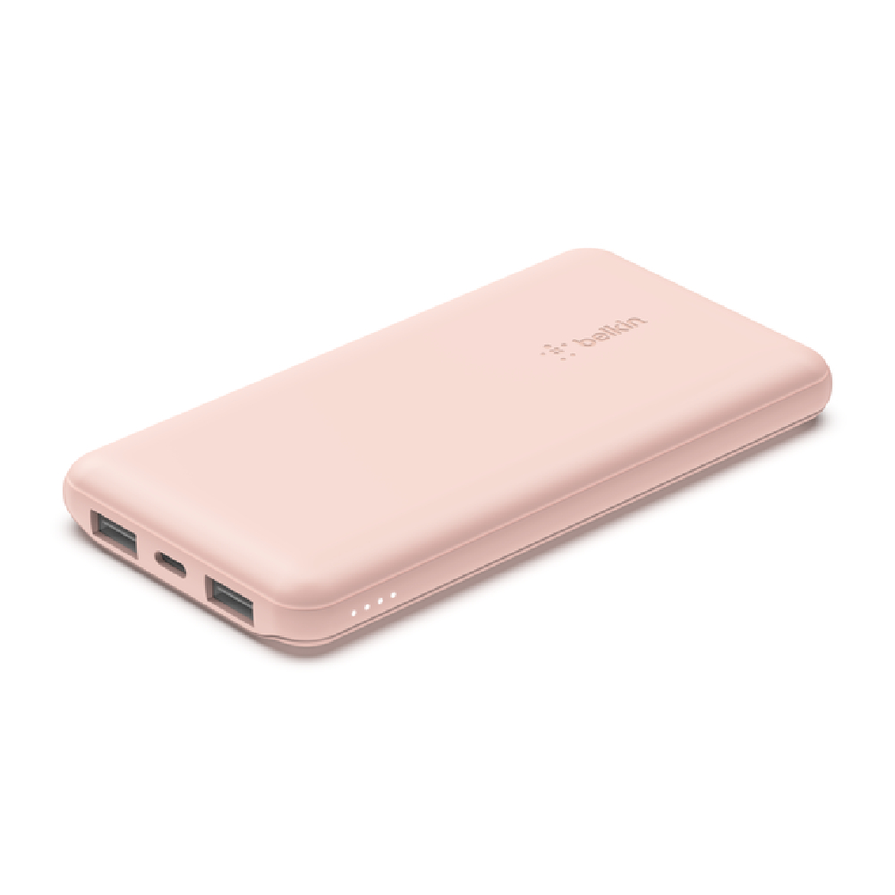 belkin BoostCharge 10000mAh Power Bank 10K with 3 Portrs, Charge upto 15W, LED Light (BPB011BTRG, Rose Gold)