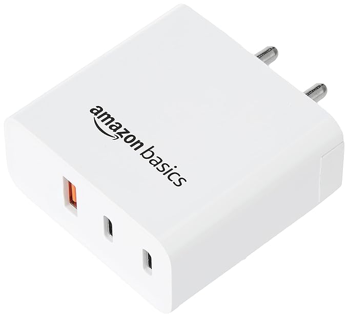 Amazon Basics High Power 65W Mobile/Laptop Charger Dual Port Output with Type-C Charging Cable (Black)