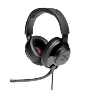 JBL Quantum 300 Wired Over Ear Gaming Headphones with Mic, 50mm Dynamic Drivers, Flip Boom Mic, 3.5mm to USB Type-A Adapter, Memory Foam Cushioning, PC/Mobile/PS/Xbox/Nintendo/VR Compatible (Black)