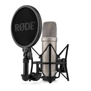 Rode Nt1 5Th Generation Large-Diaphragm Studio Condenser Microphone with XLR and USB Outputs, Shock Mount and Pop Filter for Music Production, Vocal Recording and Podcasting (Silver)