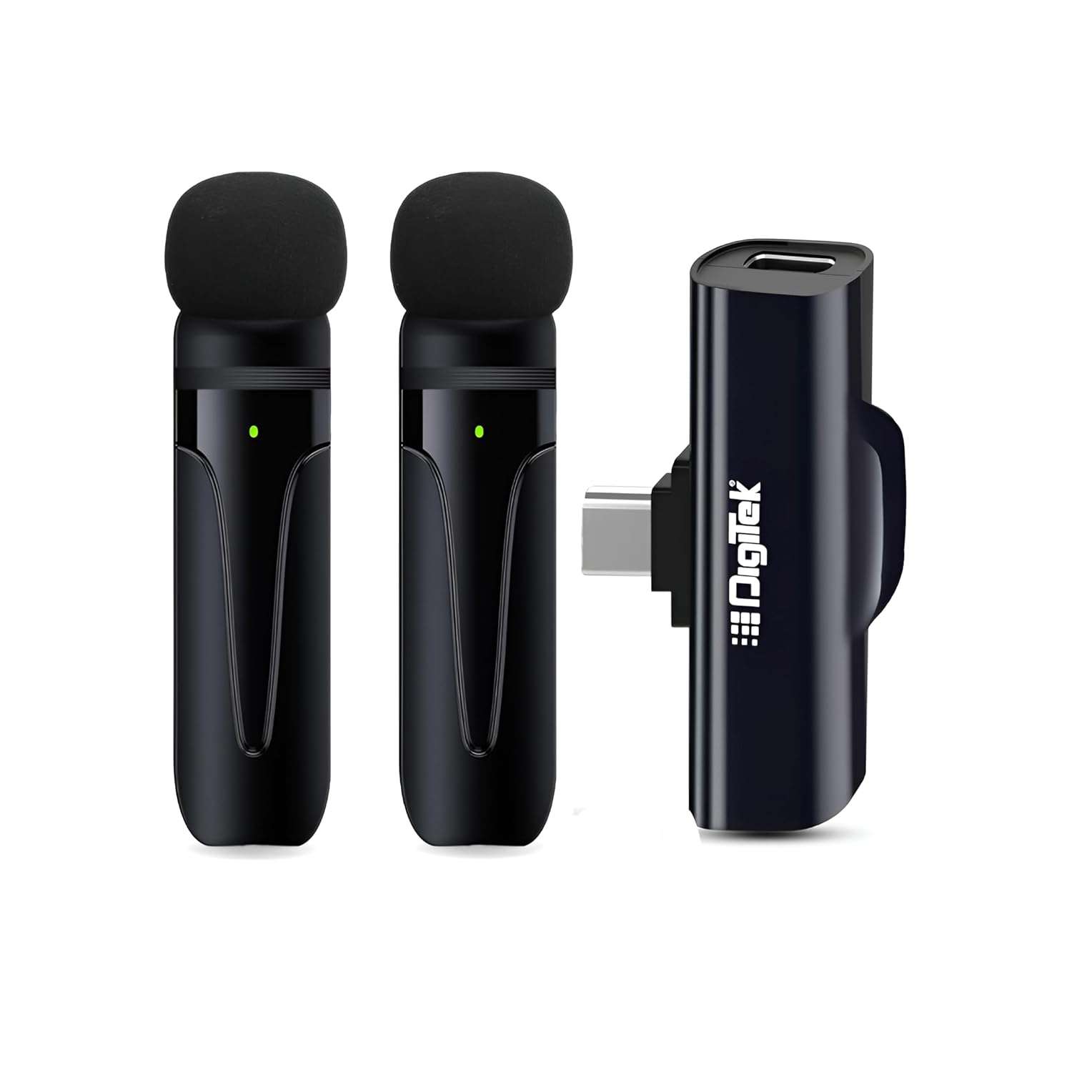 Digitek® (DWM 003 Wireless Microphone with Receiver Set, 2 Mics + 1 Receiver, Type C Connector, 4 Hours Continuous Use, 10m Wireless Range, Suitable for Vlog, YouTube, Live Streaming, Video Recording